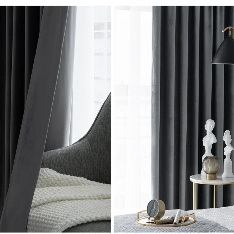 Flannel Solid Color Wool Blackout Curtains Bedroom Living Room Dining Bay Window Nordic Simple Light Luxury Velvet