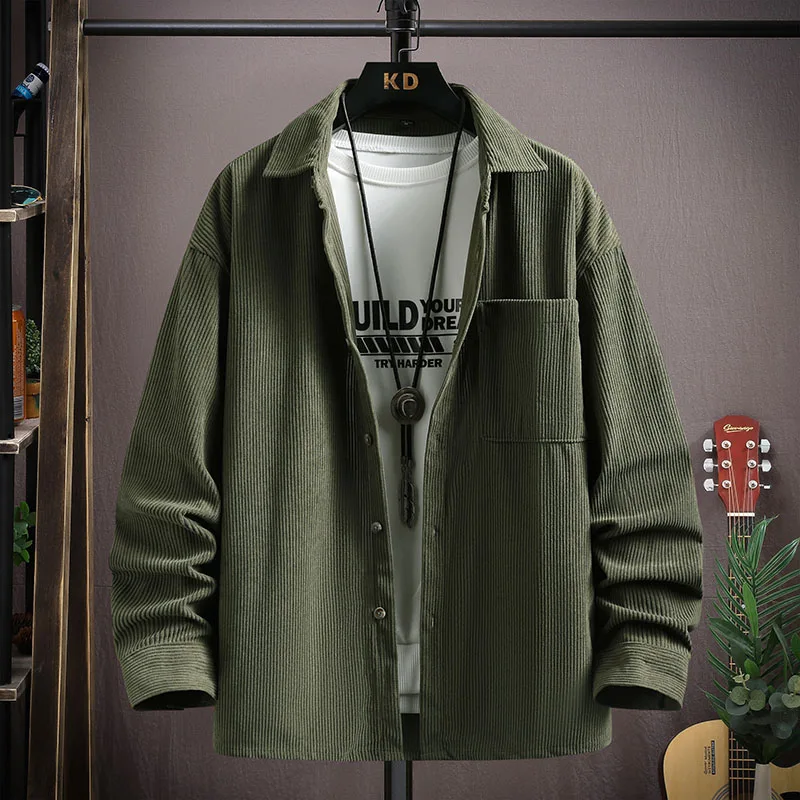 

Casual Loose Long Sve Men's irt Trendy Korean Sle Spring Autumn Faionable Outerwear Versatile Polyester Cotton Blend