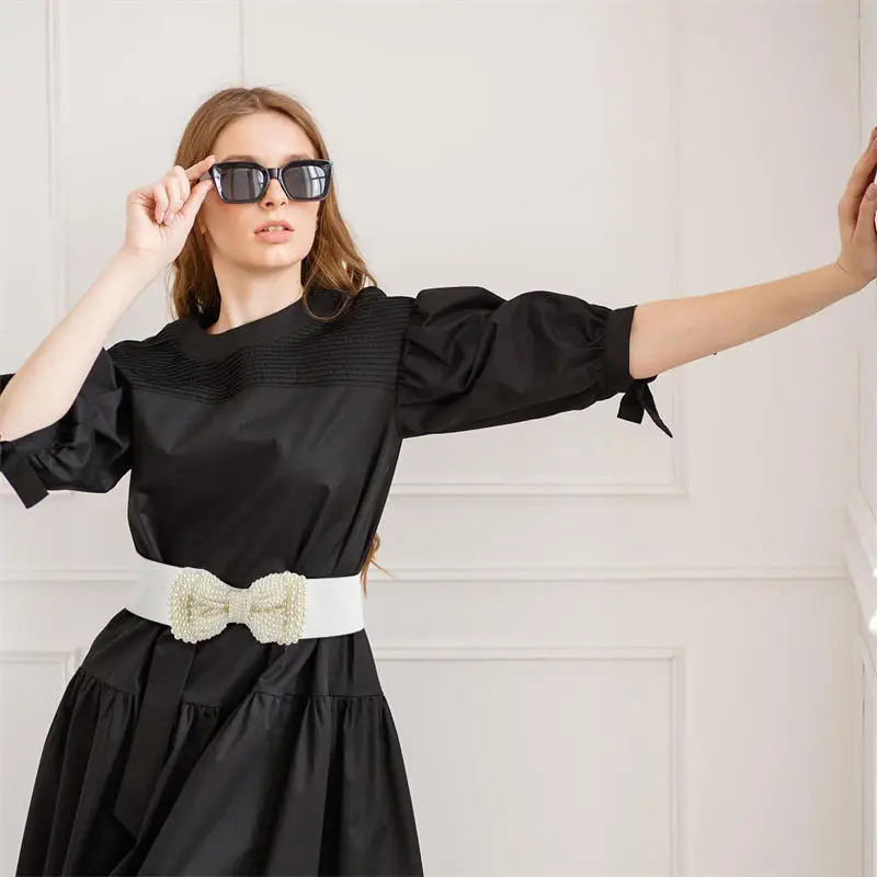 Cinture elastiche con fiocco grande Donne eleganti Cintura laterale larga Abito femminile Cappotto Abbigliamento Decorazione squisita Accessori per cinture