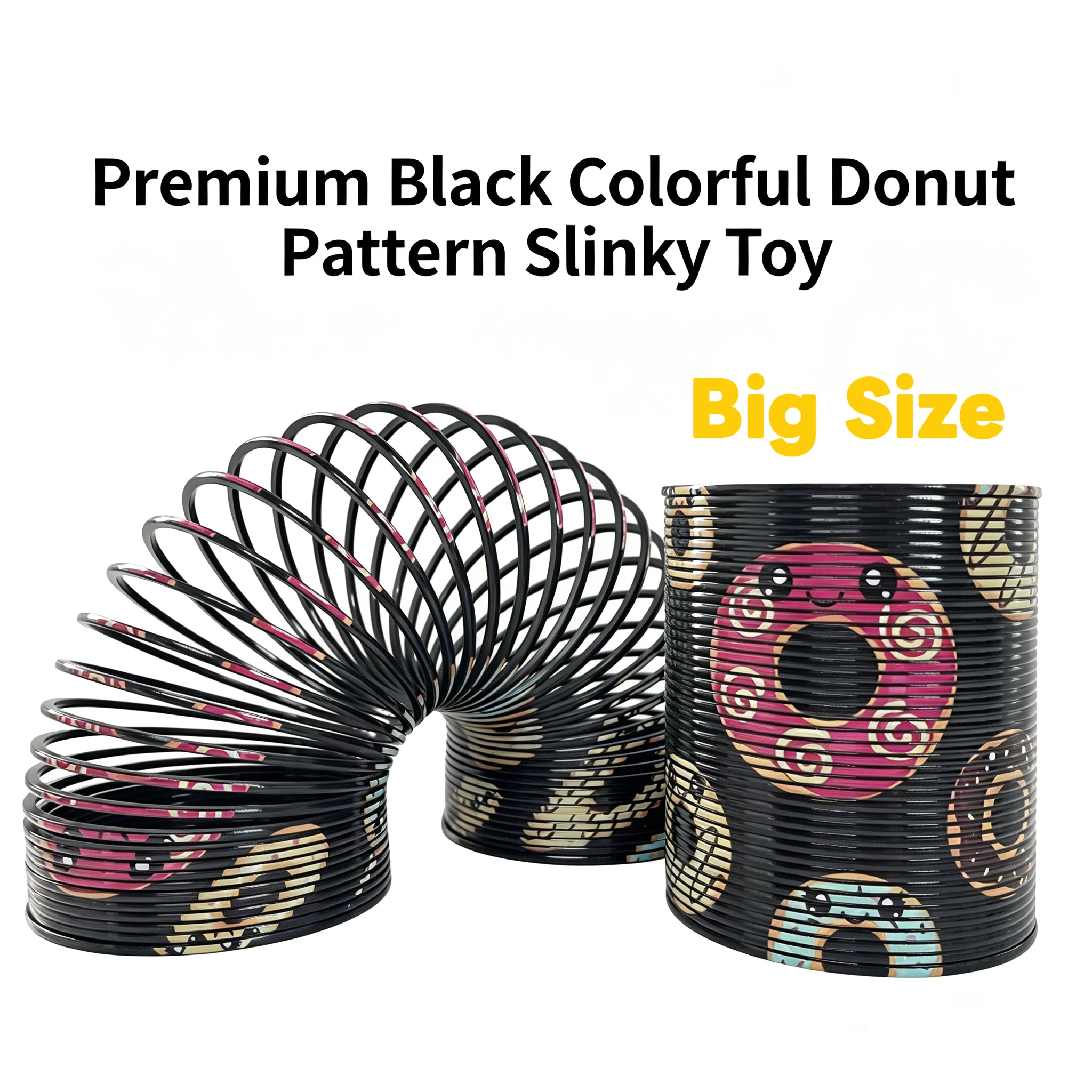 Colorful Black Donut Pattern 3.9 Inch Rainbow Spring Toy Kids Magic Coil Slinky for Motor Skill Development Party Favor