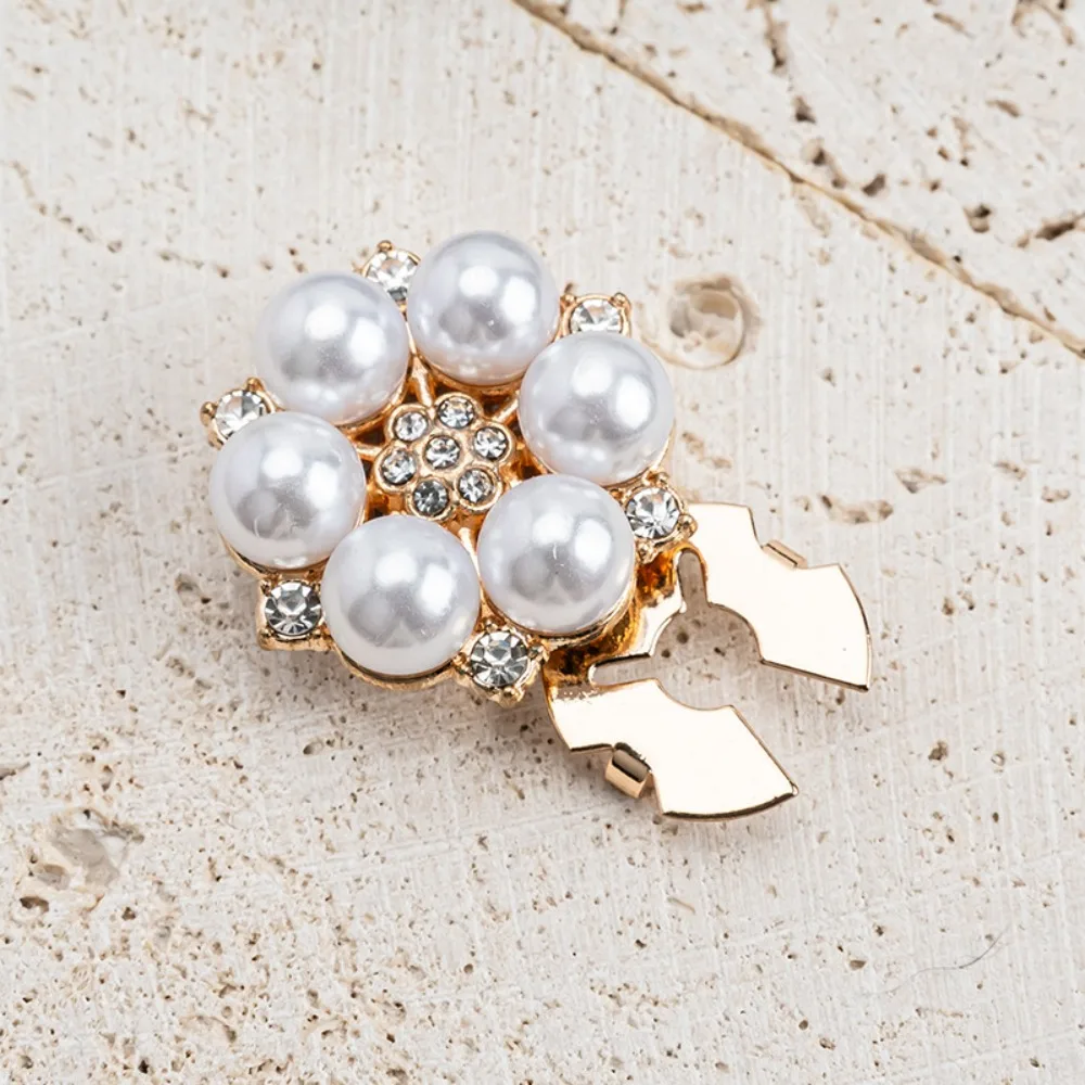 

3 PCS Rhinestone Pearl Flower Button Covers Alloy DIY Accessories Flower Cufflinksble Golden Base Handwoven