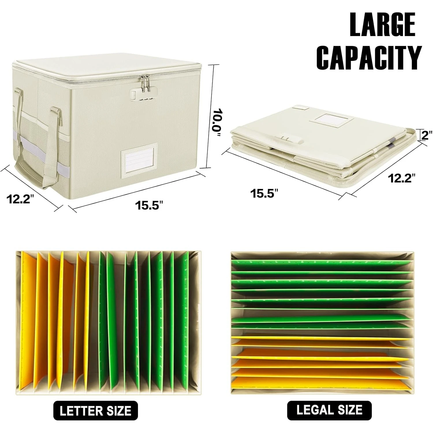 صندوق ملفات مع قفل، صندوق مستندات مقاوم للحريق مع غطاء بسحاب، خزانة حفظ الملفات القابلة للطي مع مقابض، بيج