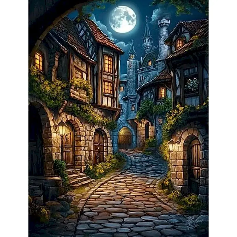 

GATYZTORY Town Painting By Numbers Create Wall Art Crafts DIY Kits for Beginners Landscape Craft Supplies Hand Painting Canvas P