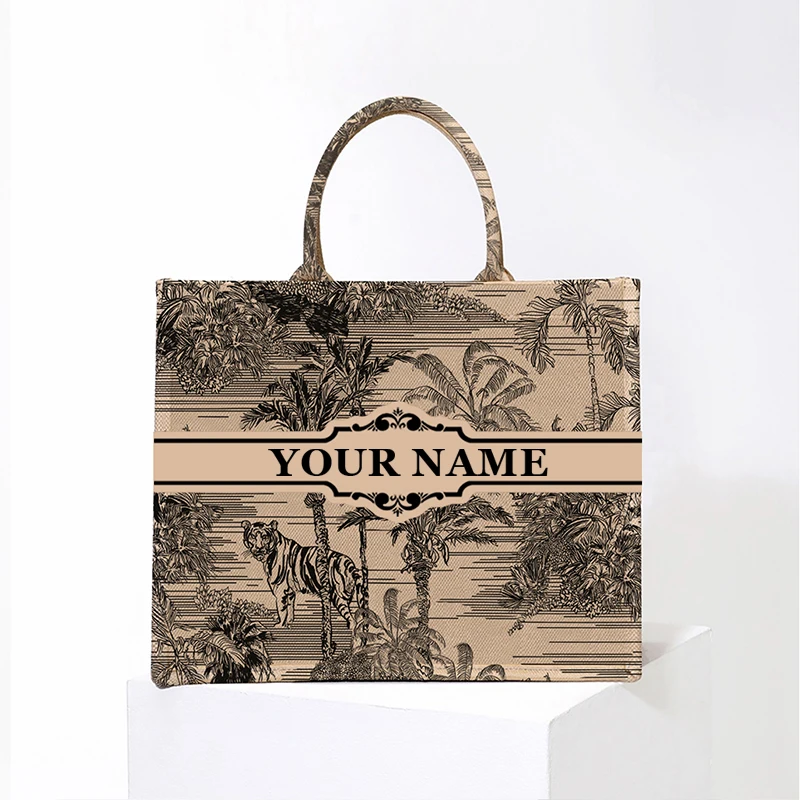 Personalized Custom Name Printed Canvas Tote Bags for Women Casual Large Capacity Ladies Shoulder Handbags for Shopping Travel image 6