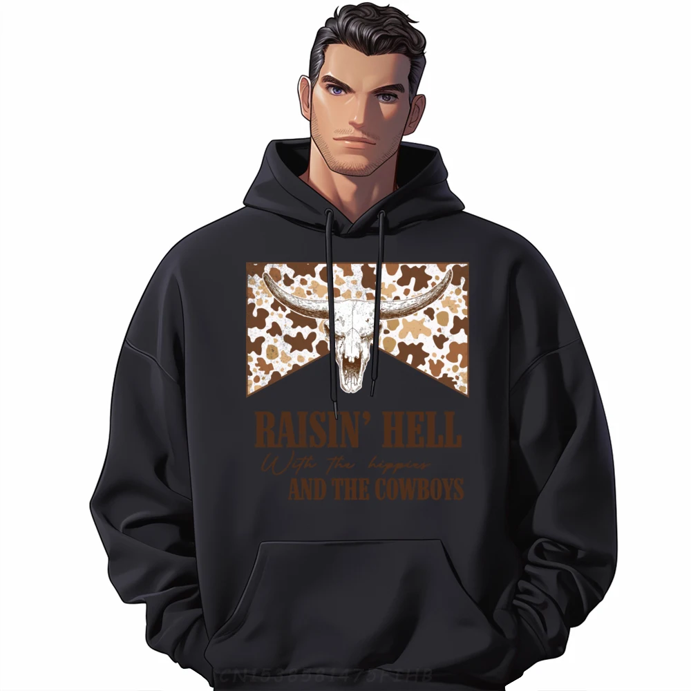 

Raising-Hell With The Hippies And Cowboys Country Music Oversized Hoodie Original Mens Sweatshirts Aesthetic