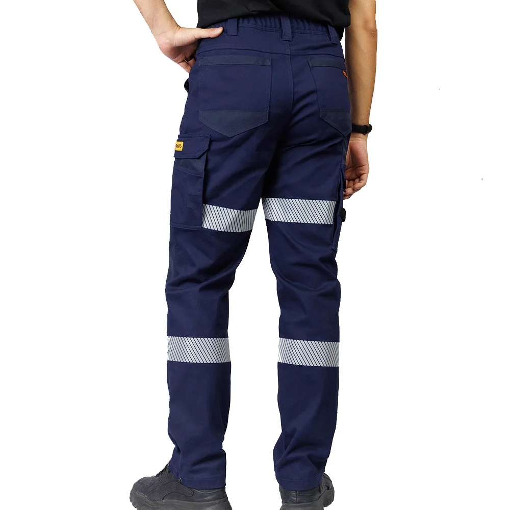 

100% Cotton Fabric Construction Work Pants for Men with Reflective Stripes Work Trousers with Reflective Tapes Hi Vis Workwear