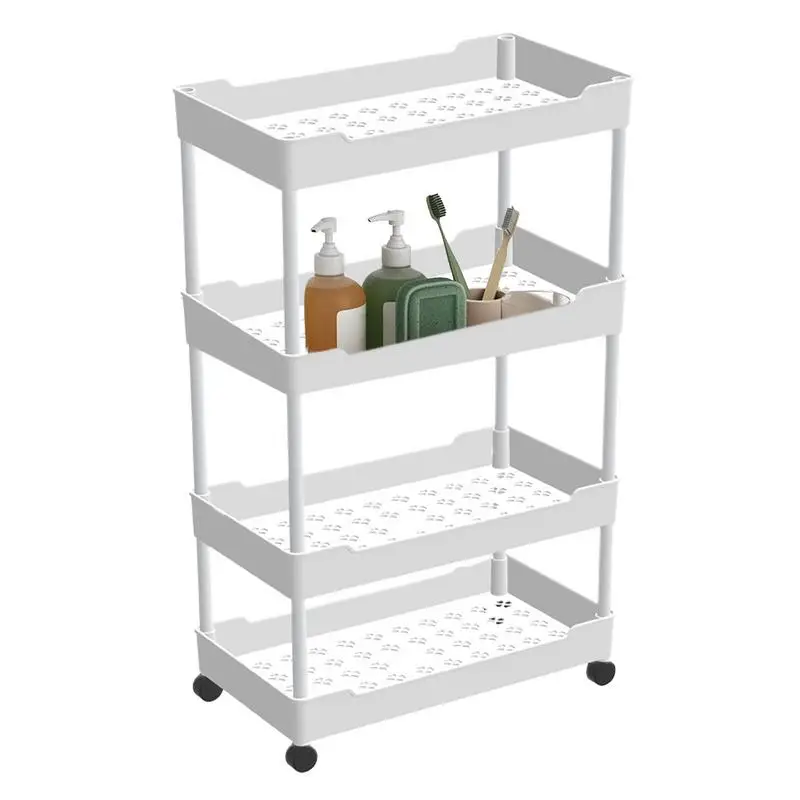 Utility Storage Cart with Wheels 3/4 Tier Rolling Cart Organizer Hollow Design Storage Shelves for Kitchen Work Area Living Room