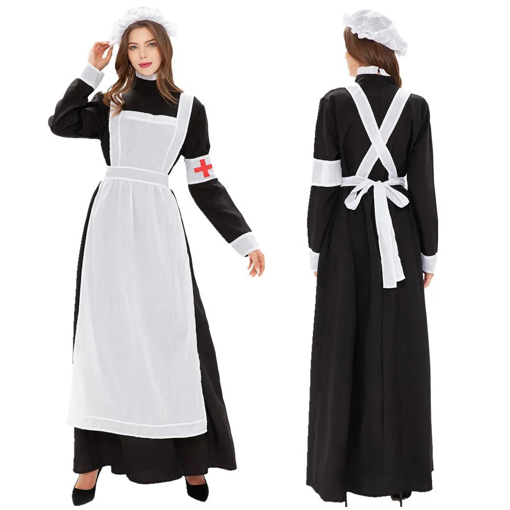 

Halloween International Committee of The Red Cross Maid Dress French Manor Maid Dress Uniform Housekeeper Maid Show Costume