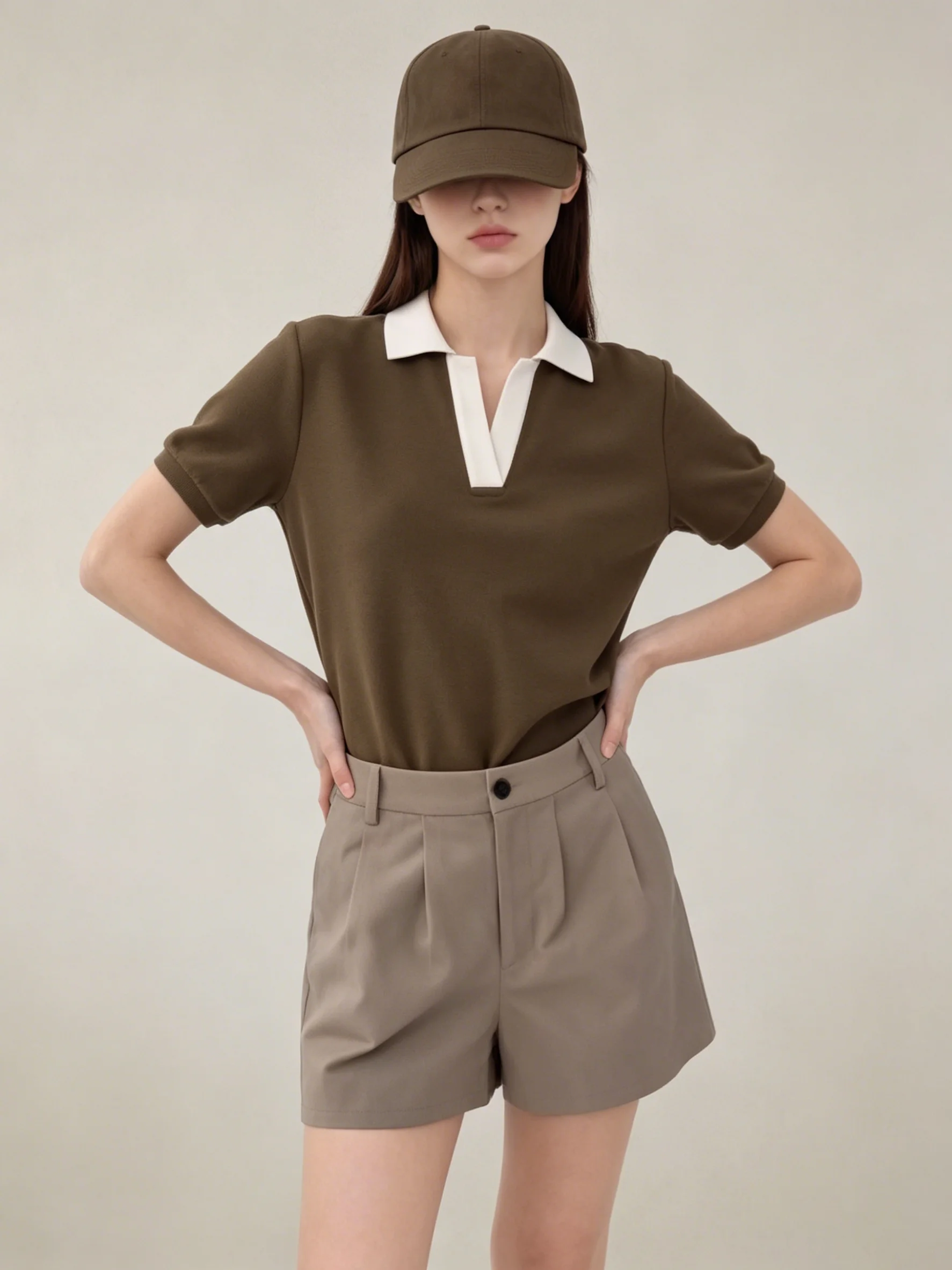 

Женская футболка с коротким рукавом и V-образным вырезом в стиле колор-блок, повседневный корейский модный стиль, летняя новинка, из полиэфирного волокна