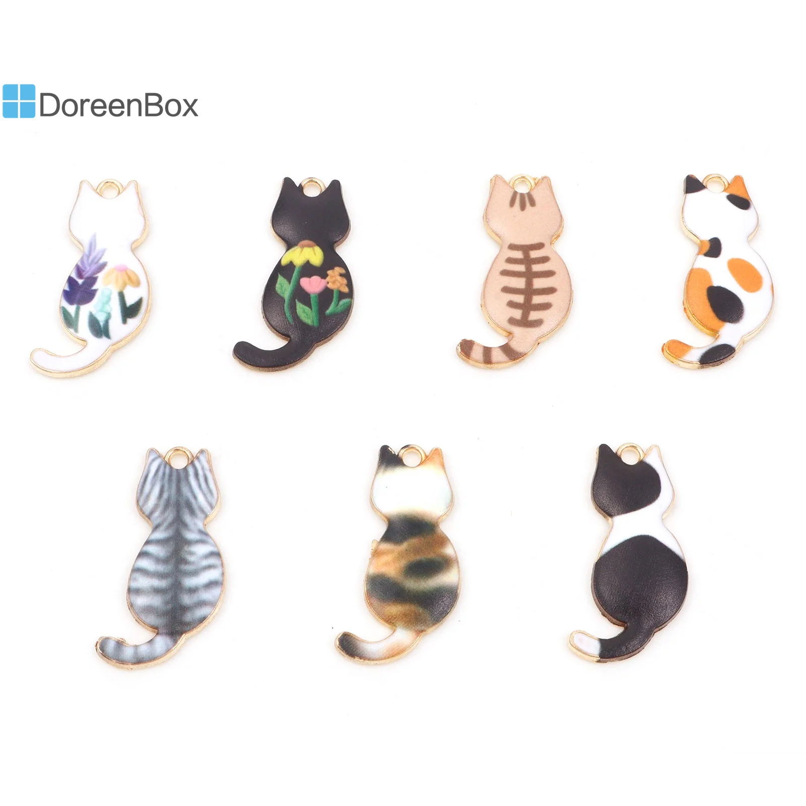 10PCs Cute Enamel Charms Pendants Gold Color Multicolor Cat Animal Charms DIY Necklace Bracelets Jewelry Making 3cm x 1.6cm