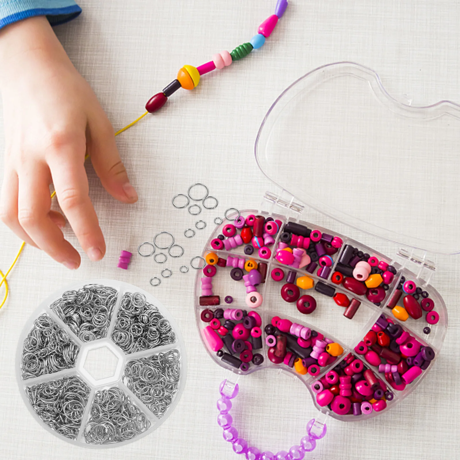 1390 قطعة 1 صندوق من حلقات الانتقال المفتوحة لمستلزمات صناعة المجوهرات لتقوم بها بنفسك طقم تصليح الحرفية قلادة سوار حلية قلادة صنع خواتم