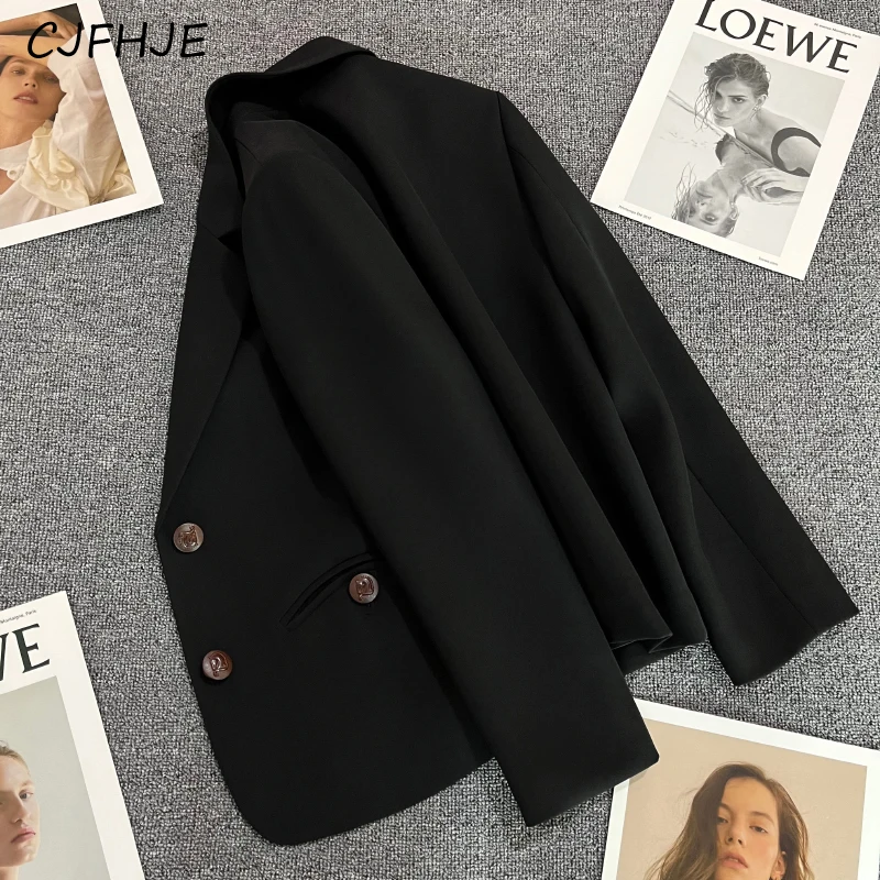 

CJFHJE New Retro Women's Black Suit Jacket Spring Korean Casual Temperament Fashion Women Versatile Single Breasted Suit Jacket