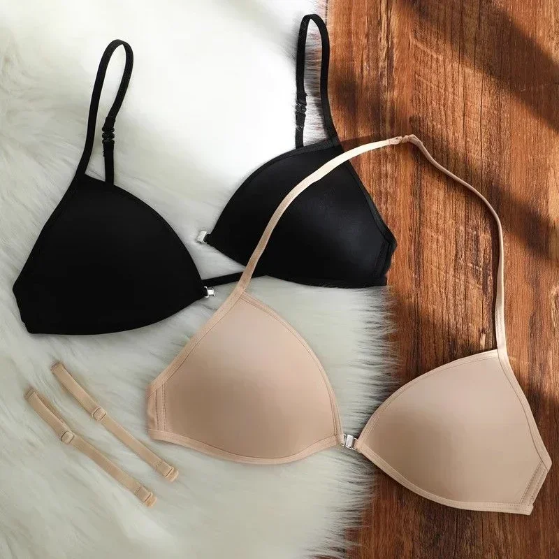 Sexy tenké bezešvé podprsenky pro ženy, spodní prádlo s trojúhelníkovým výstřihem, ženská krása, zadní přední přezka, podprsenka s křížovými ramínky, topy a spodní prádlo nové - náhled 3