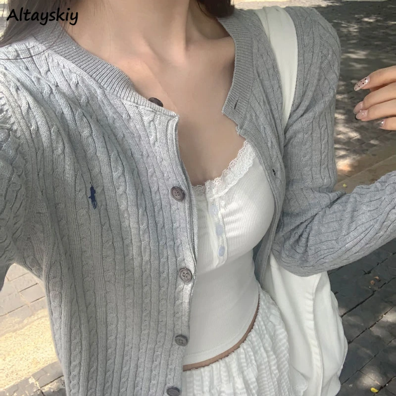 Cardigan Women Jacquard Knitted French O-neck Ins Embroidery Vintage Sweaters Solid All-match Tops Spring Autumn Chic Ulzzang