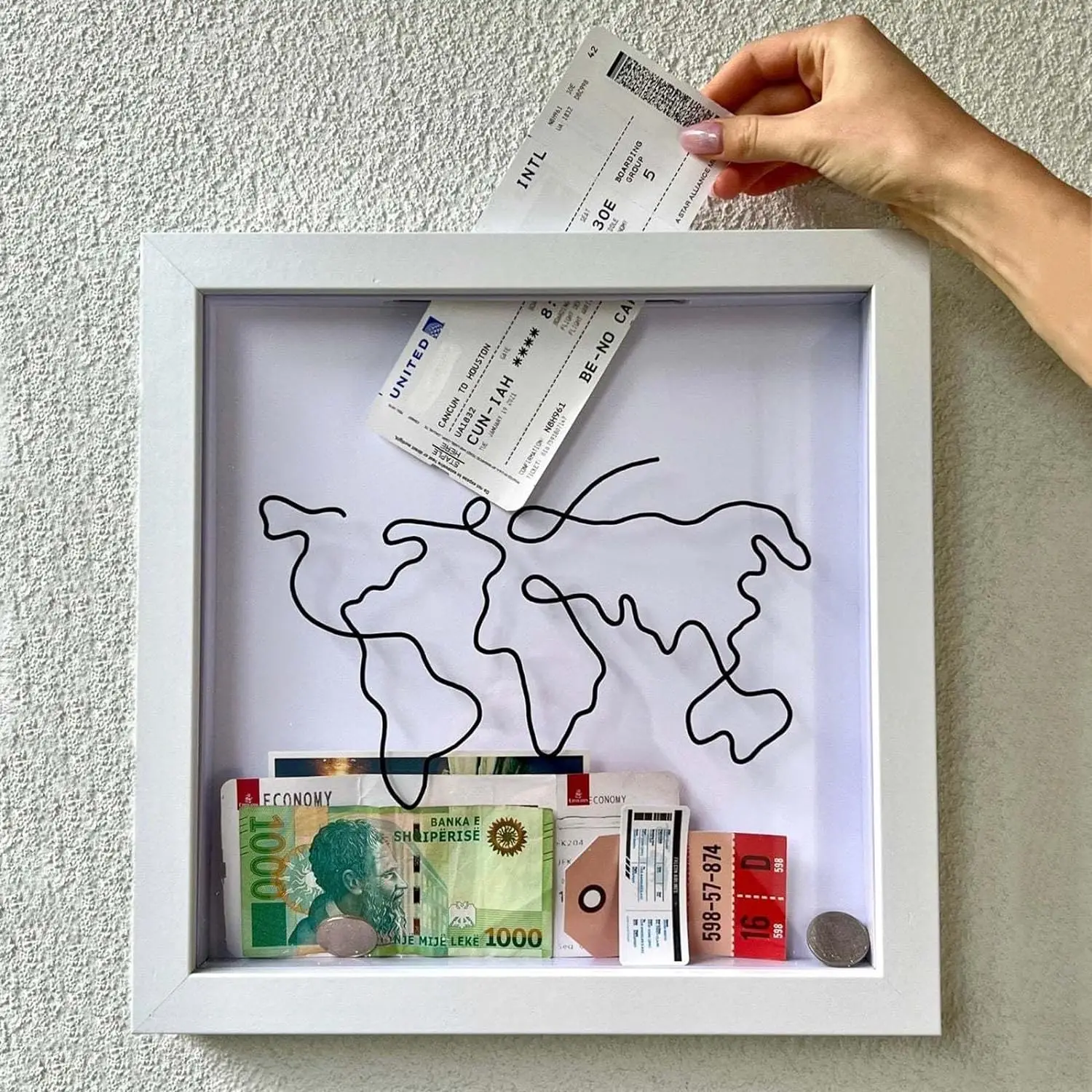 Adventure Archive Box Ticket Shadow Box with SlotMemory Boxes for Keepsakes Ticket Holder with World Map and Plane Design