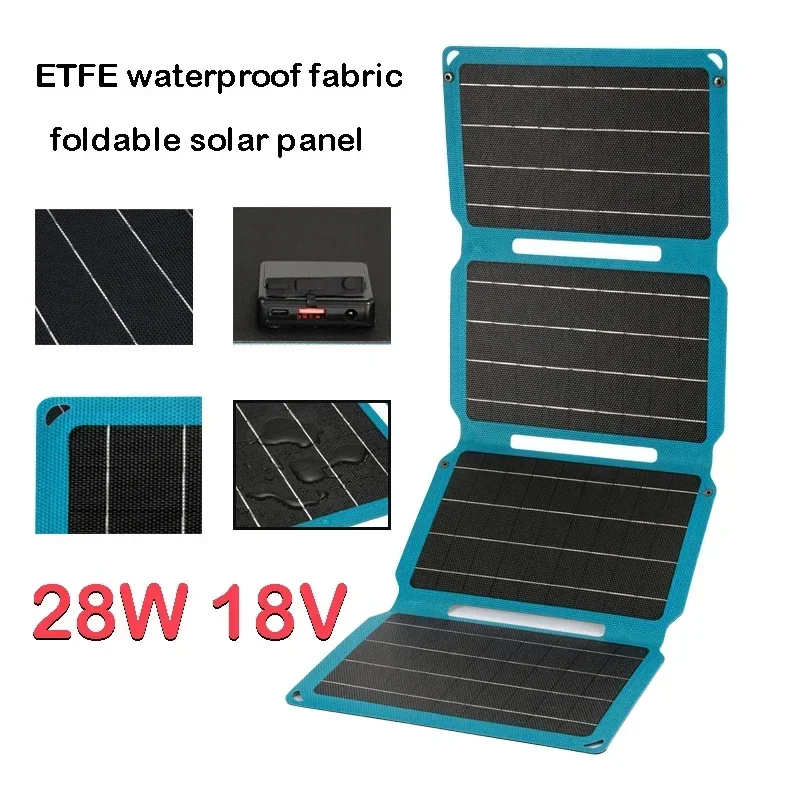 

ETFE 18V 28W Foldable Solar Panel Portable Solars Battery Charge USB DC Type-C Output With Fast Charger for Phone Camping Van RV