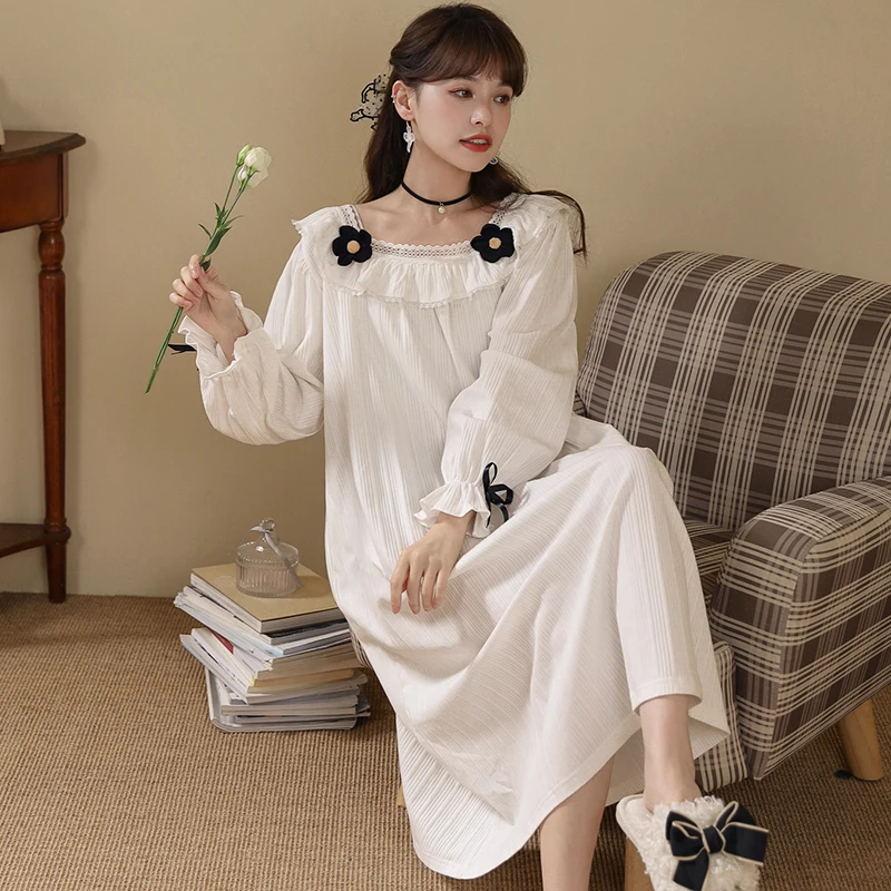 Nightgowns Women Design Fall Homewear Lovely Square Collar Long Sleeve Daily Sleepwear Leisure Student Hot Selling Mujer Vintage