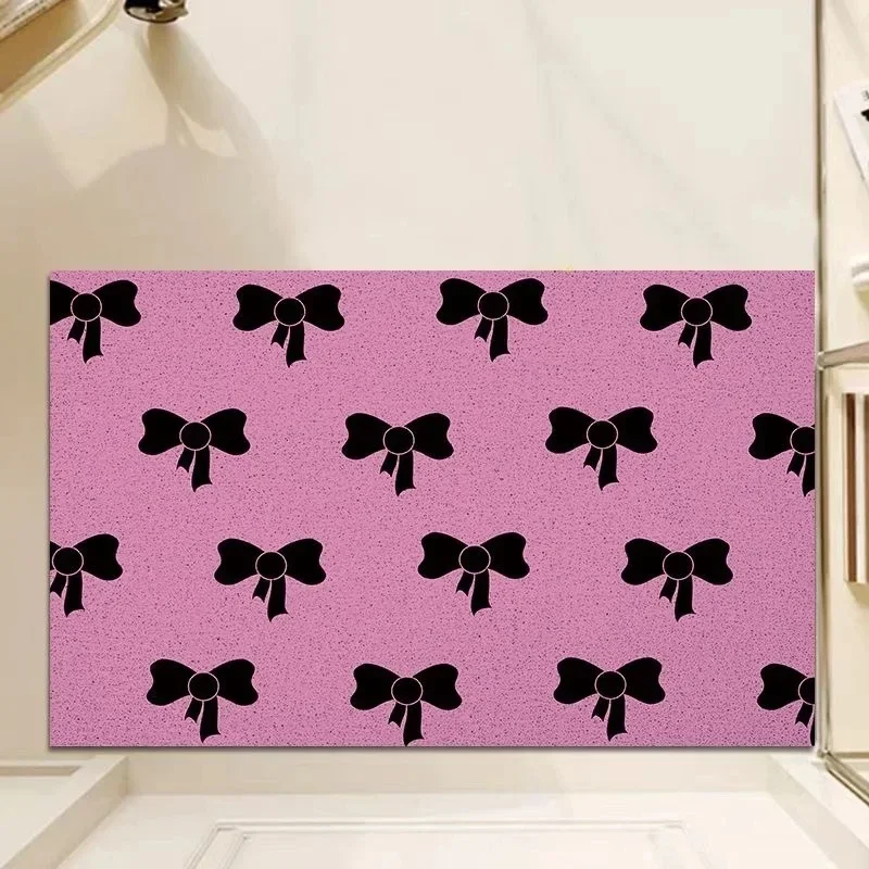 Black And Pink Bow Shaped Entrance Mat Advanced Simple Girls Bedroom Decoration Bathroom Kitchen Living Room Non Slip Mat