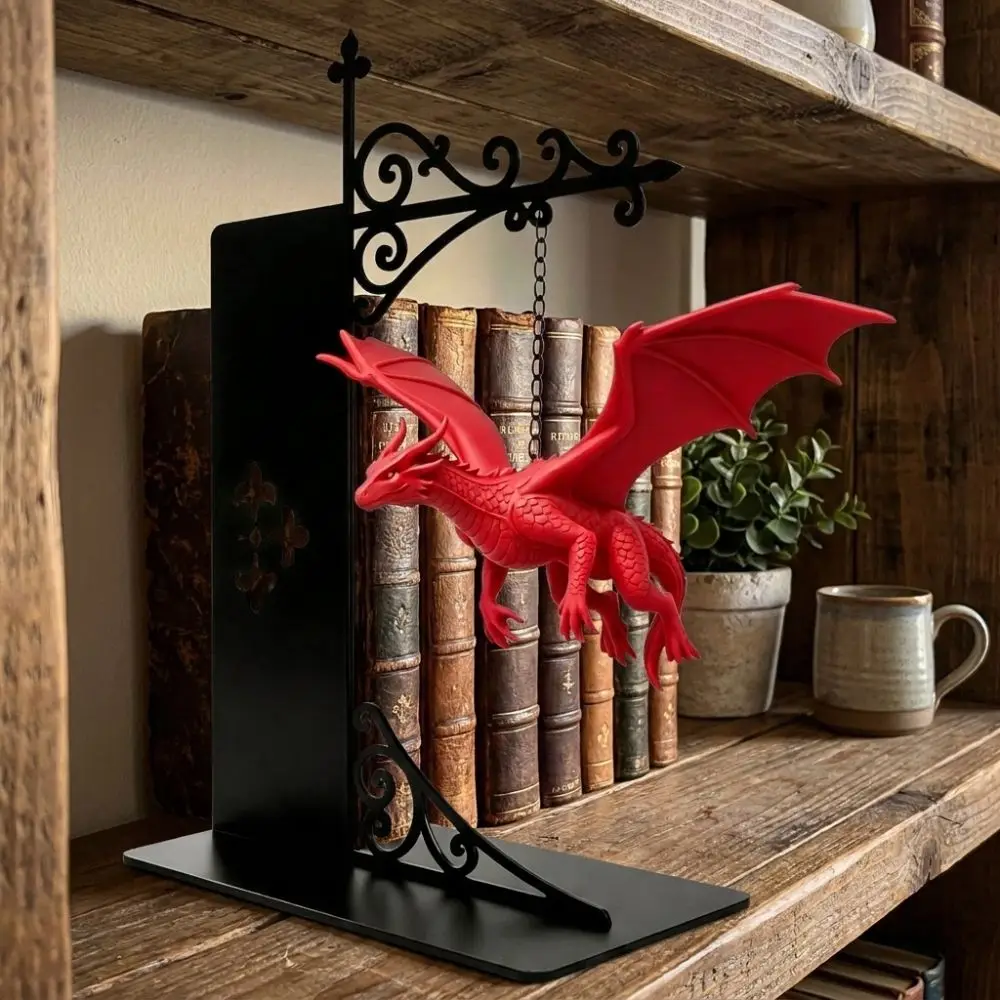 Fantasy Dragon Bookshelf Lamp Warm LED Gothic Dragon Bookend Light Gentle Non Glare Hanging Chain Library Bookshelf Lamp