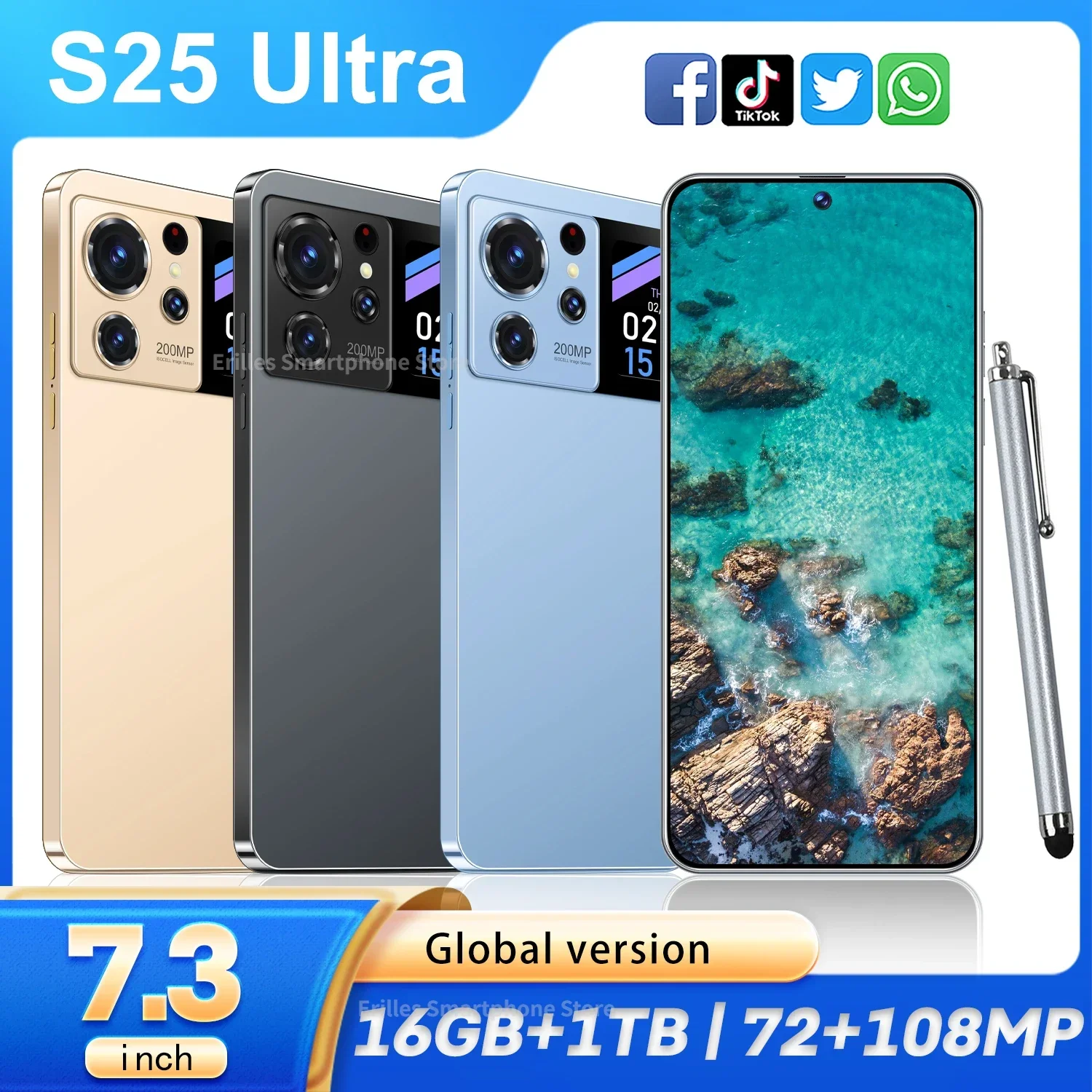 S25 Ultra New smartphone 5G 7.3-inch high-definition Android 13 Snapdragon 8gen2 10core dual SIM phone 6800mAh unlocking phone