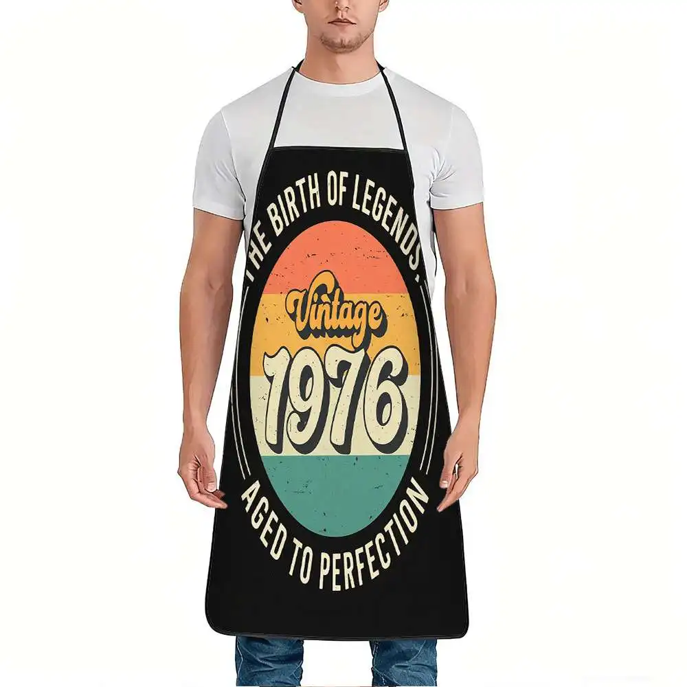 1pc Vintage 1976 The Birth of Legends Apron - Aged to Perfection Design, Adjustable Waistband, Durable & Easy-Clean Polyester fo