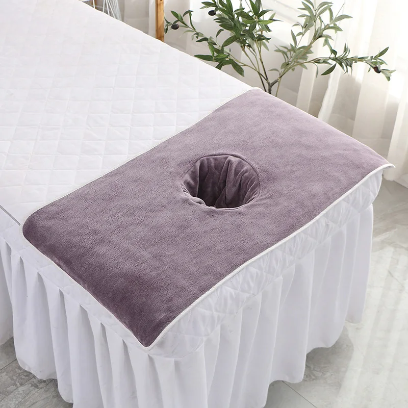 40*80cm Thickened Coral Towelling Beauty SPA Massage Face Towel with Hole Bed Bandana Massage Table Planking