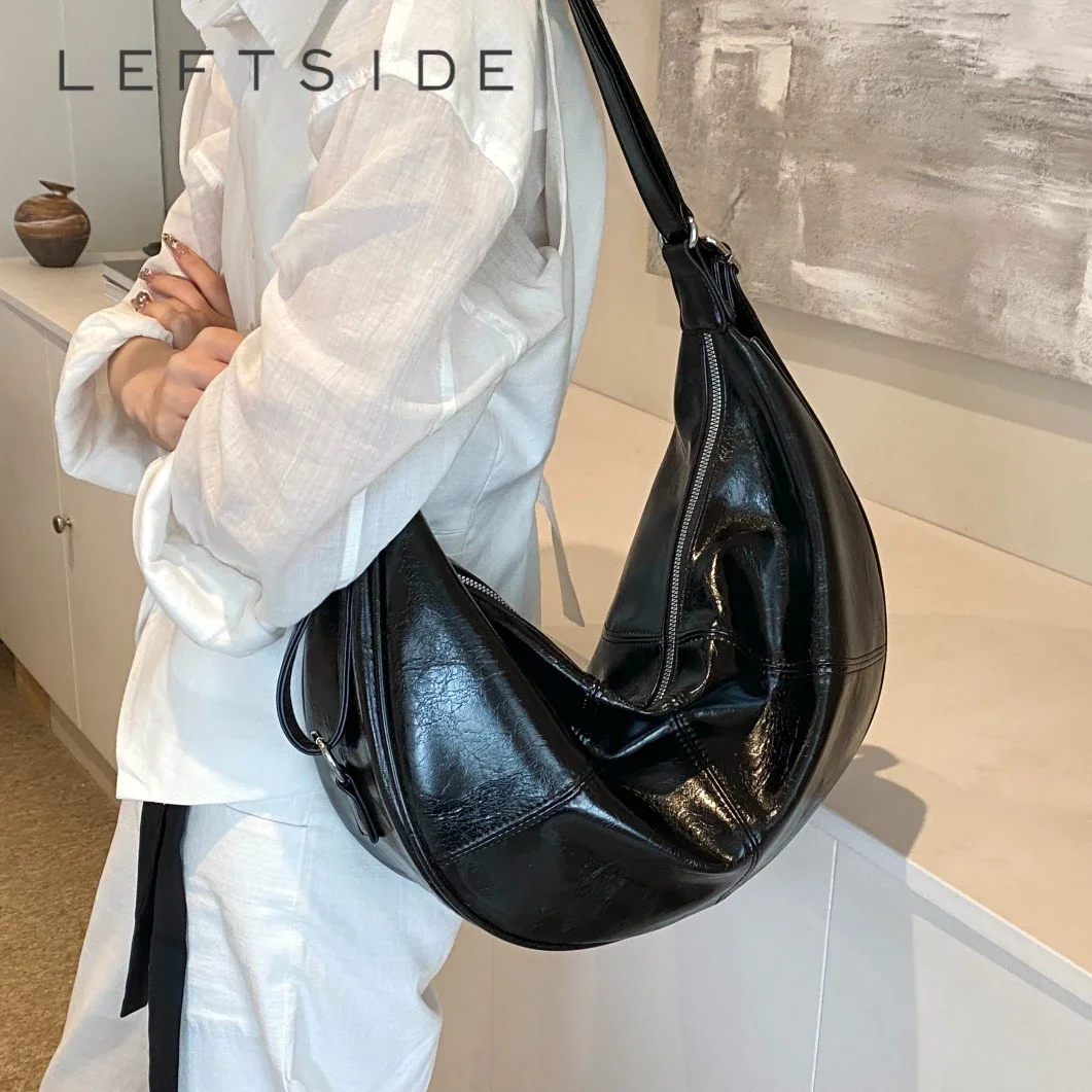 

LEFTSIDE Big Pu Leather Shoulder Bags for Women 2024 Winter Y2K Korean Fashion Trend Female Saddle Crossbody Bag Lady Handbags