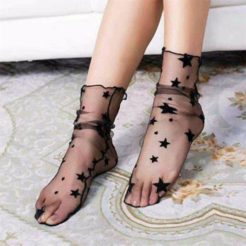 New Ladies Summer Autumn Thin Transparent Lace Mesh Socks Women\'s Fashion Breathable Sokken Gift Dropship