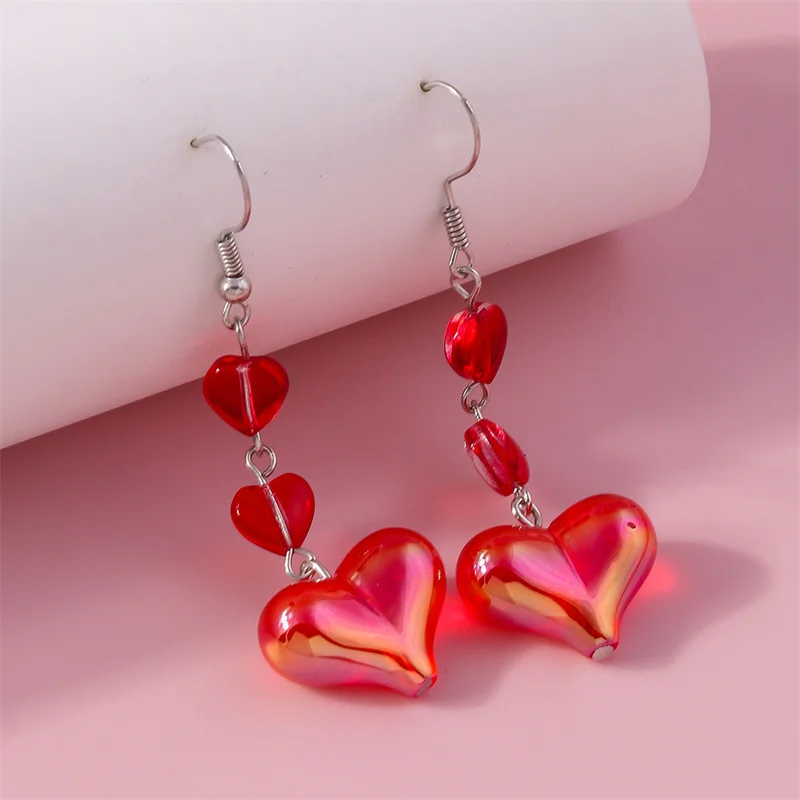 Aihua Romantic Red Heart Earrings Kawaii Crystal Love Heart Dangle Earrings for Women Girlfriend Valentine's Day Jewelry Gifts