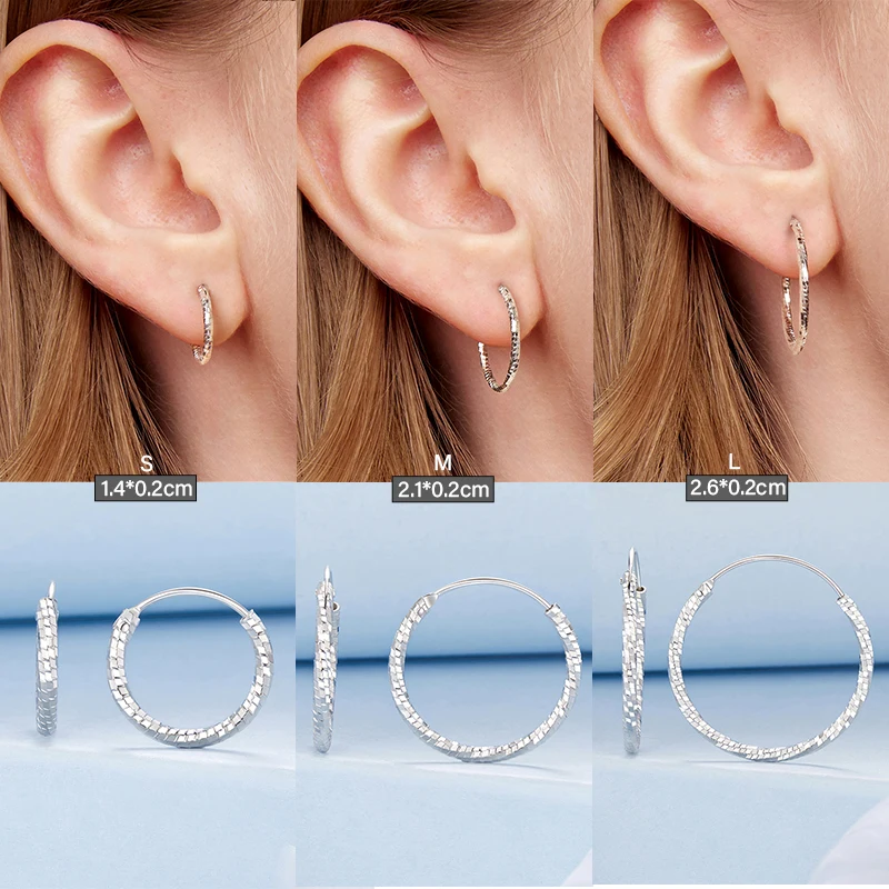 BAMOER 925 Sterling Silver Hoop Earrings for Women, Lightwieght Big Hoop Earrings Hypoallergenic Ice Cube Trendy Hoop Earrings