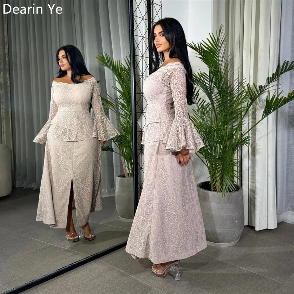 

Customized Formal Gown Saudi Arabia Dearin Off-the-shoulder A-line Ankle Length Skirts Layered Tulle Applique Flouncing Bespoke