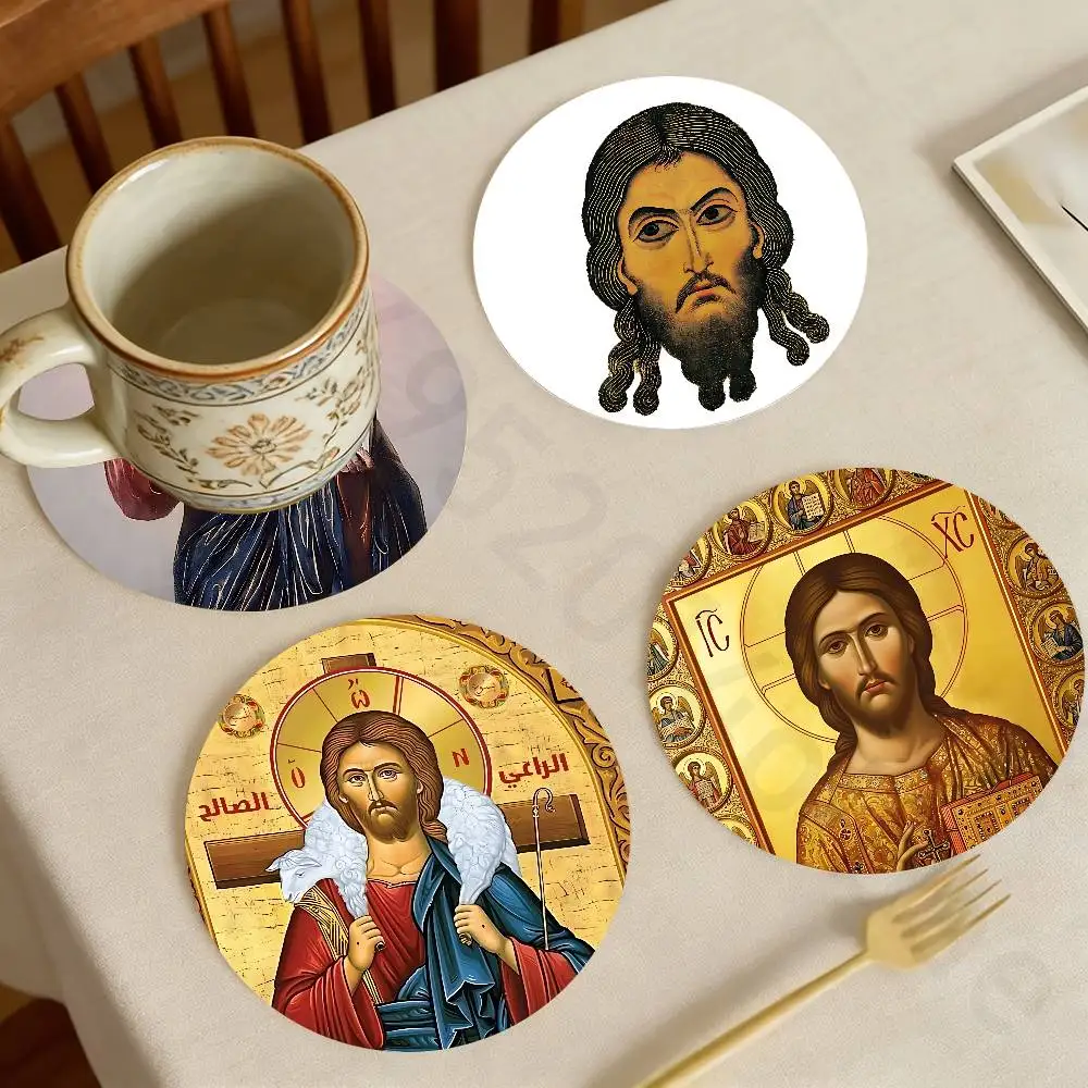 

Russia Jesus Wooden Cup Coaster Tea Coffee Beverage Colour Printing Cup Mat Home Restaurant Decorations
