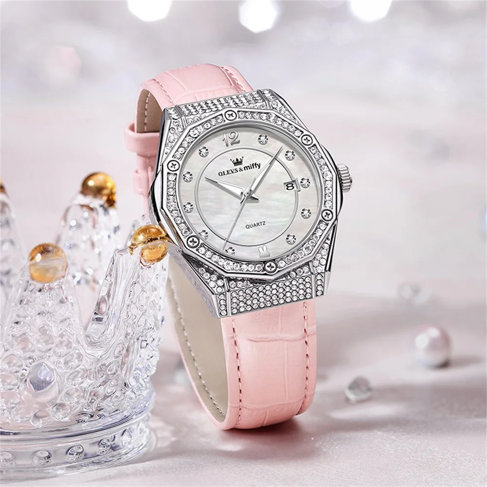 OLEVS&Miffy 1003 Women\'s Watches Simple Cute Original Wrist Watch Zircon Scale Stainless Steel Waterproof Luminous Ladies Watch