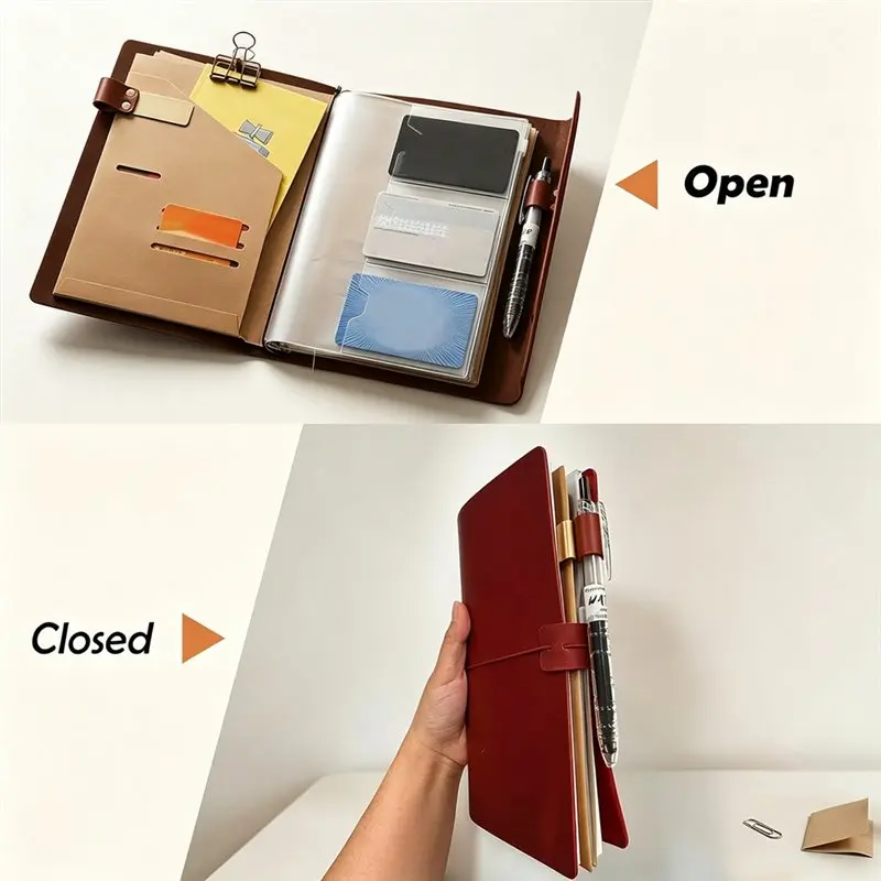 [NEW!】 A5 Traveler' S Journal Insert Kit For Notebook Organizer-Folders, PVC Pouches, Pen Holders, Clips& Bands Included