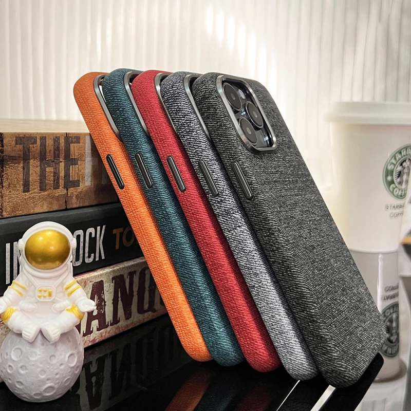 High-end linen material Magsafe wireless charging Denim for iPhone 16 Pro 15Pro max 14 13 12 Pro Max Alloy Lens Shockproof Case