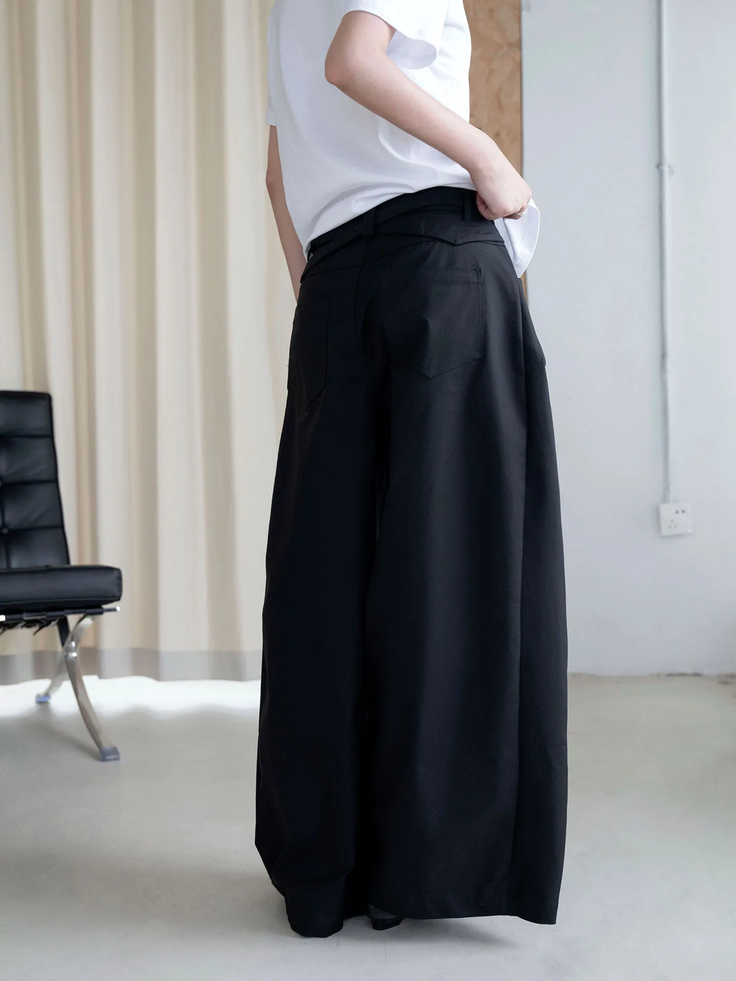 FANAN Women Wide Leg Pants High Waist Sash Belt Pleated Oversized Loose Palazzo Trousers Casual Streetwear Female Autumn New