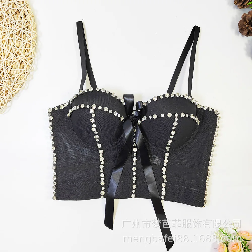 

Bowknot Rhinestone Waist Shaping Sexy Camisole Music Festival Niche Nightclub Top Trendy Women Beaded Fishbone Bra