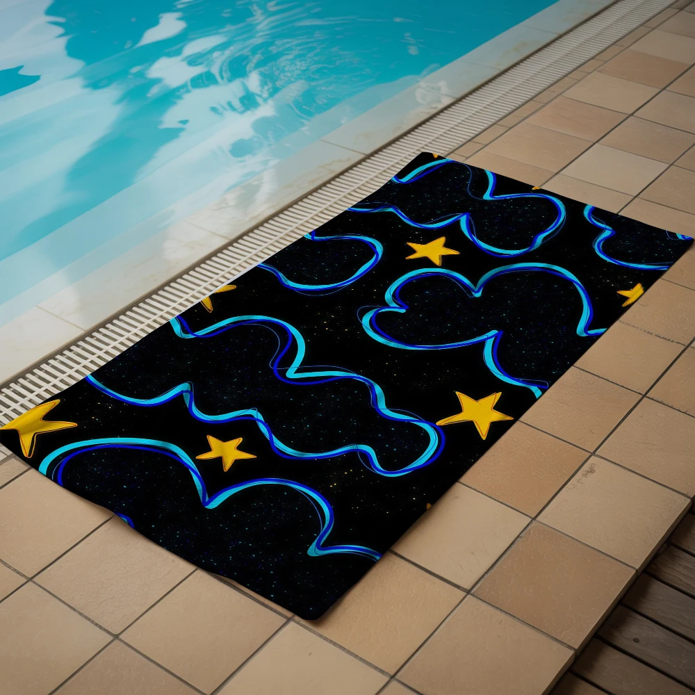 Neon Cloud Star Space Microfiber Beach Towel Quick Dry Sand Free Oversized Soft Absorbent Bath Towel for Swimming Pool Travel