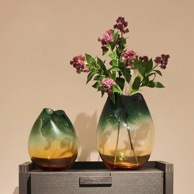 Green Gradient Glass Vase Creative Ombré Flowerpot Luxury Home Decor Ornaments Living Room Bedroom Tabletop Interior Furnishing