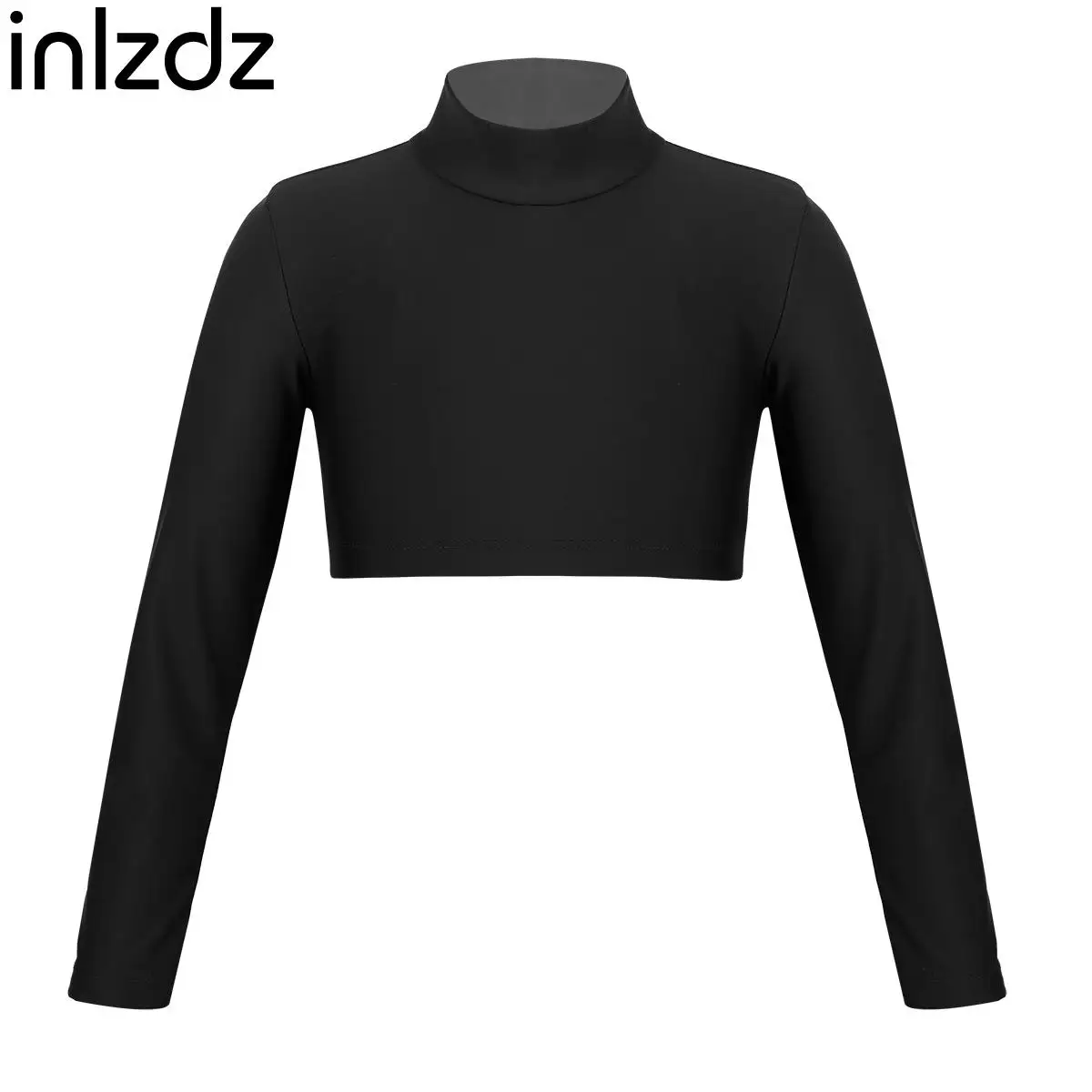 Kids Girls Dance Tops Mock Neck Long Sleeve Ballrt Crop Top Hip Hop Jazz Dance Clothes Sport Workout Dancewear Stage Performance