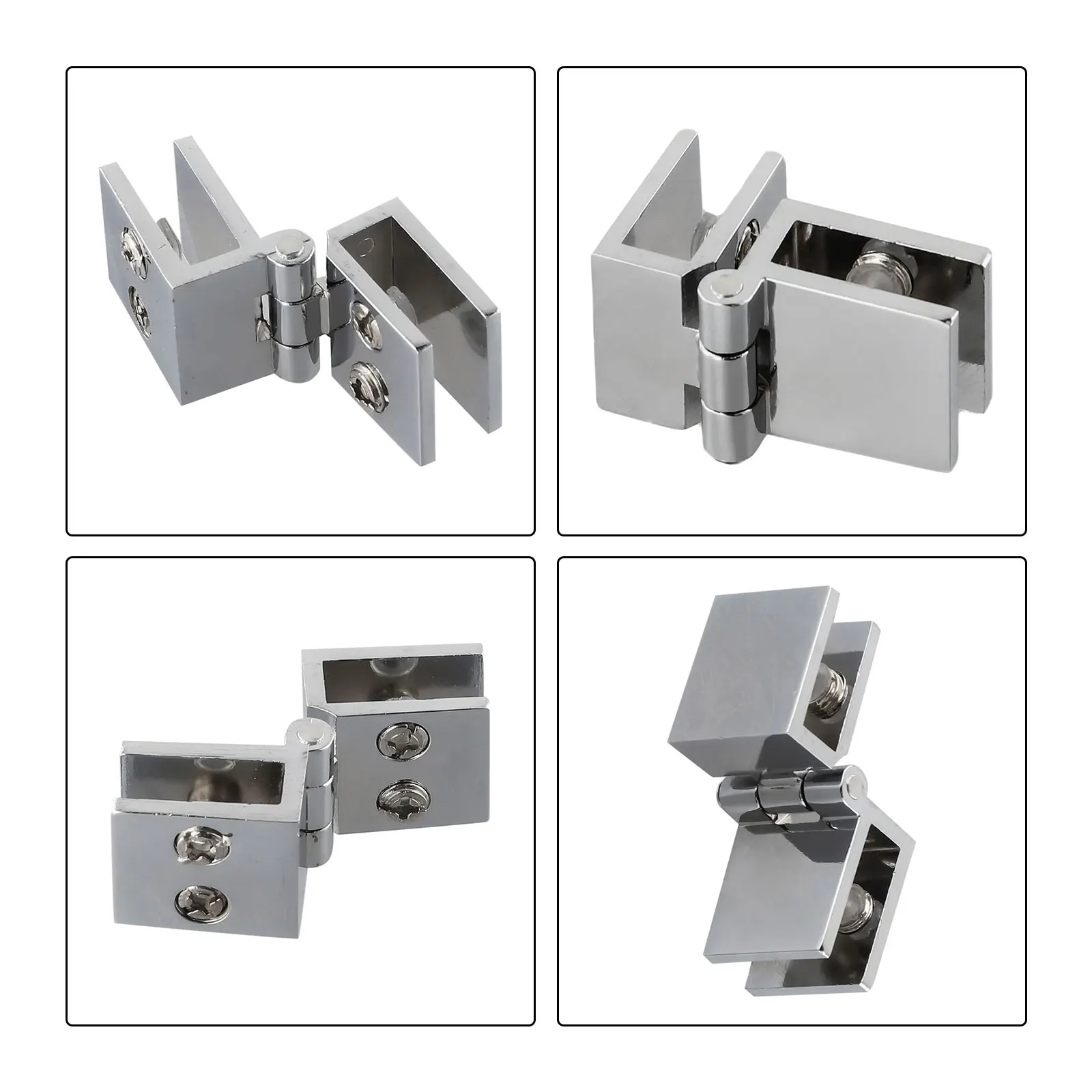 2 Pcs Shower Glass Door Hinges Cabinet Hardware Clamp Hinge Set Silver Bathroom Display Cabinet Door Clamps For 5-8mm Glass