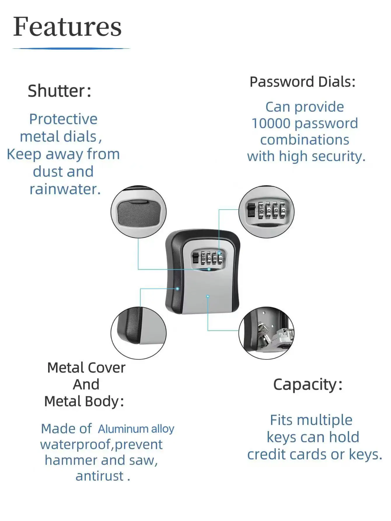 Key Lock Box For Outside Metal Material Combination Lock Box For House Keys And Car Key