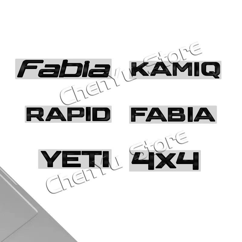 For Skoda Superb Yeti Fabia Octavia Rapid Kodiaq Karoq 4X4 Kamiq Glossy Black Metal Emblem 3D Sticker Car Posteriore Trunk Badge