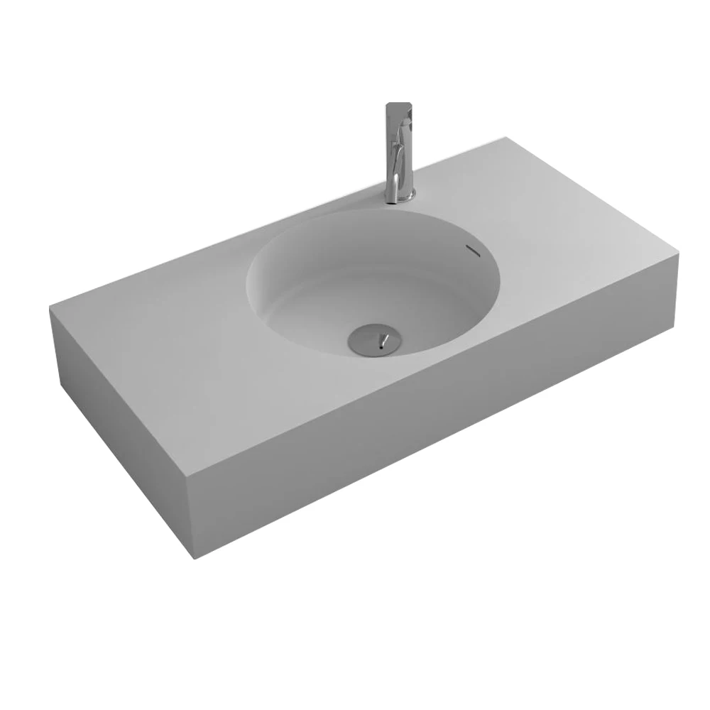 

Bathroom Corain Rectangular Wall Hung Vessel Sink Matt Solid Surface Stone Wash Basin RS38304