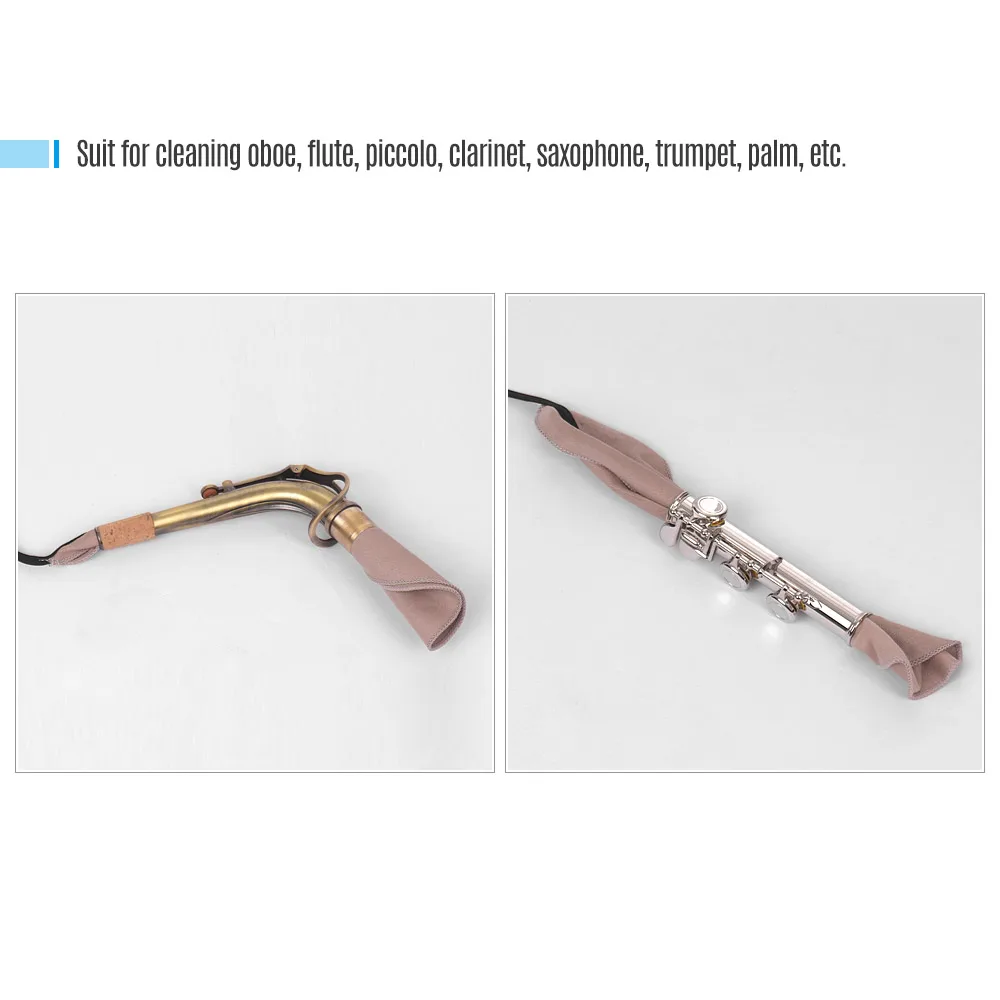Wind Instruments Cleaning Cloth with Strap Soft Artificial Shammy Cleaner for Oboe Flute Clarinet Saxophone Trumpet Cleaing Kit