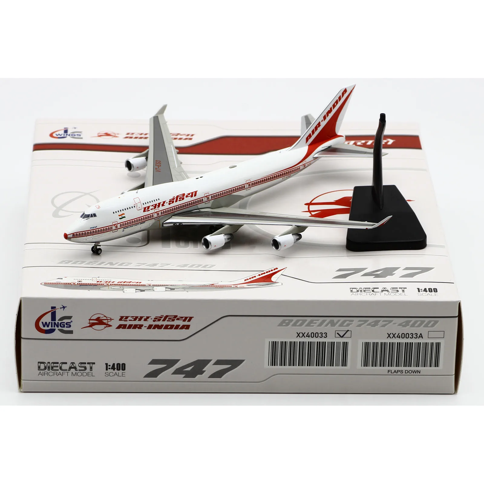 XX40033 Alloy Collectible Plane Gift JC Wings 1:400 Air India Polished Boeing B747-400 Diecast Aircraft Model VT-ESO With Stand