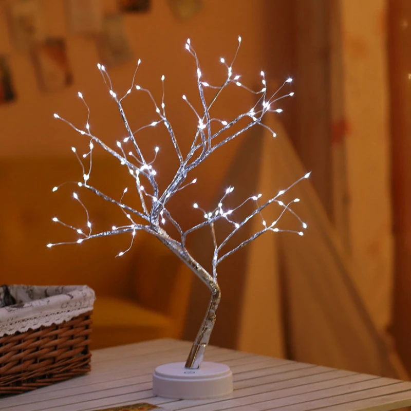 Mini Sapin de Noël LED avec Fil de Cuivre, Veilleuse pour Enfants, Décoration de la Maison et de la Chambre, Lumière de Conte Dégradé, Éclairage de Vacances