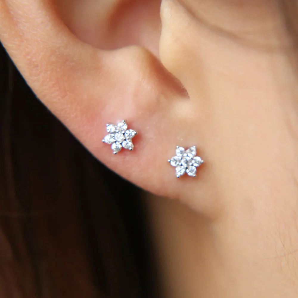 Gorgeous 100% 925 Sterling Silver Earr Mini Flower Know 5A Cz Paved Europe Cute Personality Delicate Miniature S925 Earring Stud