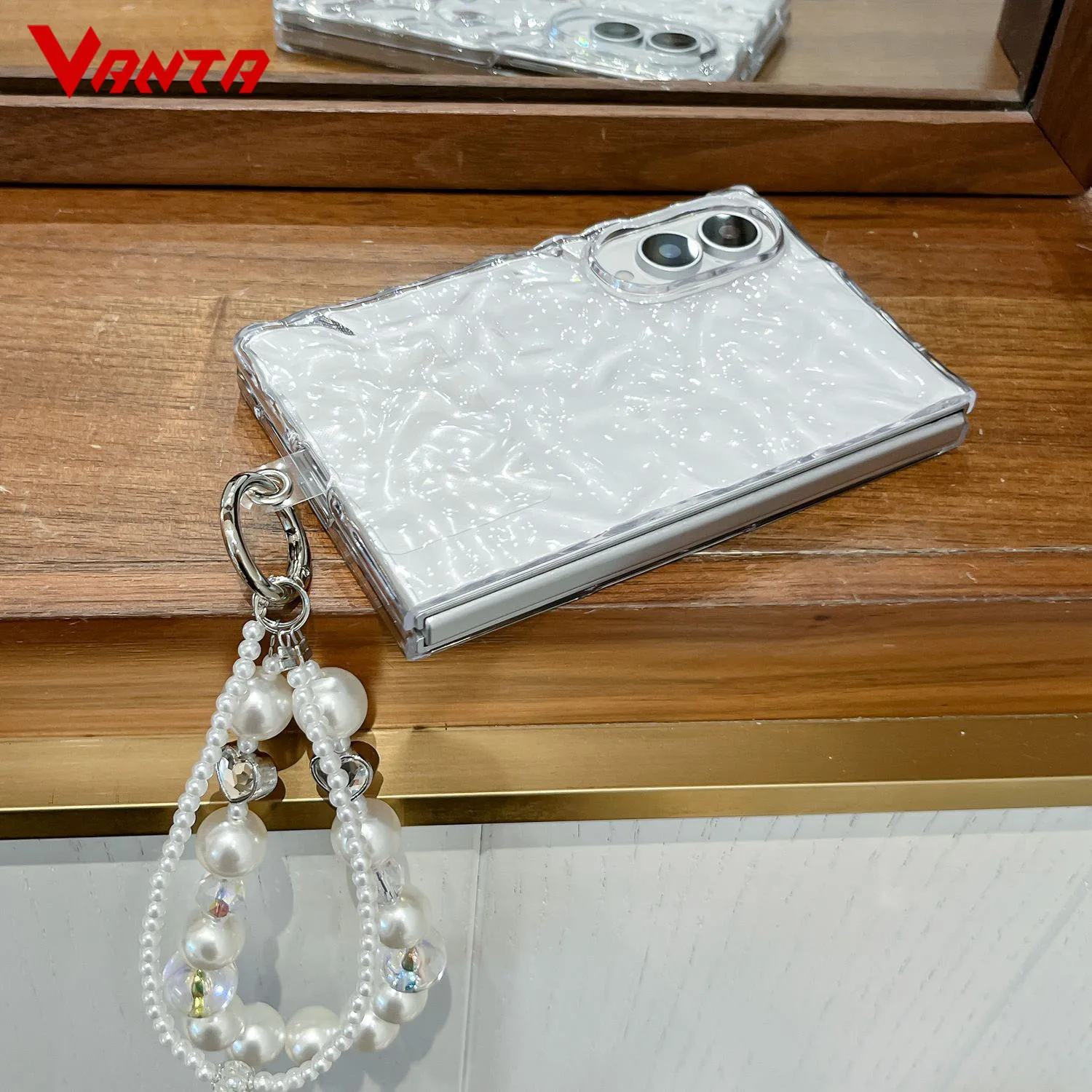 Creative Water Ripples Transparent Case for Samsung Galaxy Z Fold 8 Ultra 7 6 Fold8 Wide Pearl Wristband Bracelet Slim PC Cover