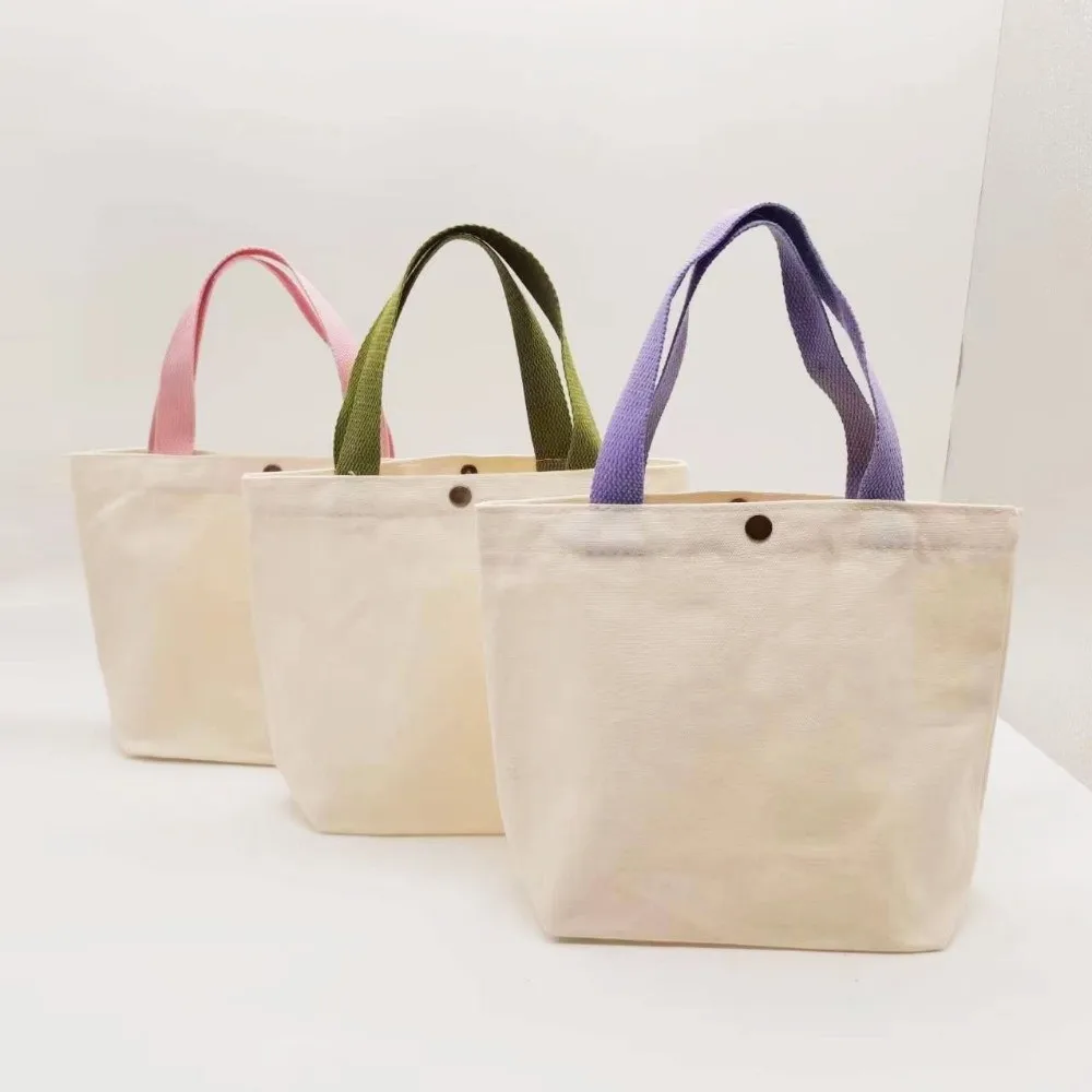 

New With Buckles Hand-held Canvas Bag Solid Colors Mini Lunch Box DIY Pattern Shopping Bag Daily Use